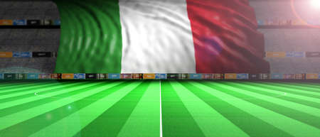 Italy flag in an illuminated soccer stadium. 3d illustrationの写真素材