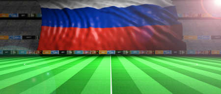 Russia flag in an illuminated soccer stadium. 3d illustrationの写真素材