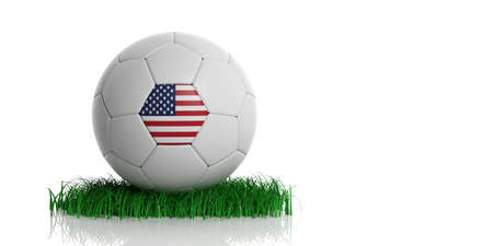 USA flag on a soccer ball, white background. 3d illustrationの写真素材