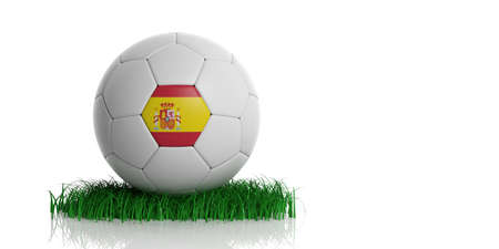 Spain flag on a soccer ball, white background. 3d illustrationの写真素材