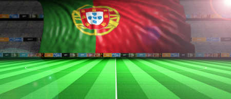 Portugal flag in an illuminated soccer stadium. 3d illustrationの写真素材