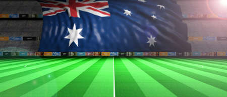 Australia flag in an illuminated soccer stadium. 3d illustrationの写真素材