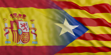 Catalonia and Spain waving flag texture background. 3d illustrationの写真素材