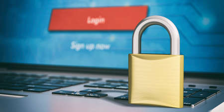 Cyber security concept. Padlock on a laptop. 3d illustrationの写真素材