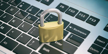 Cyber security concept. Padlock on a laptop. 3d illustrationの写真素材