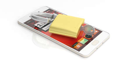 Cyber security concept. Unlocked padlock on a smartphone. 3d illustration