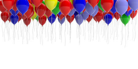 Colorful party balloons on white background, copy space. 3d illustrationの写真素材