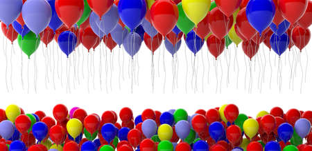 Colorful party balloons on white background, copy space. 3d illustrationの写真素材