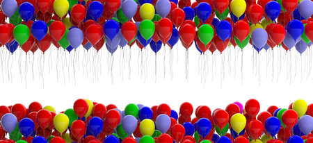Colorful party balloons on white background, copy space. 3d illustrationの写真素材