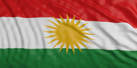 The waving Kurdistan flag of silk with its bright yellow sun. 3d illustrationの写真素材