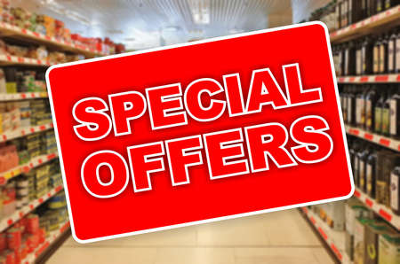 Special offers red label on a blur Supermarket backgroundの写真素材