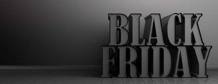 Black Friday concept. Black Friday text on black background. 3d illustrationの写真素材