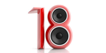New year 2018. Red 18 with two loudspeakers isolated on white background. 3d illustrationの写真素材