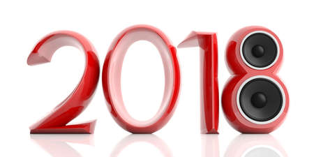 New year 2018 with two loudspeakers isolated on white background. 3d illustrationの写真素材