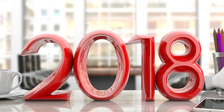 New year 2018 on an office background. 3d illustrationの写真素材