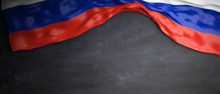 Russia flag placed on chalkboard background with copyspace. 3d illustrationの写真素材