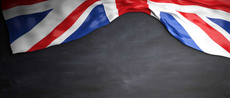 UK flag placed on chalkboard background with copyspace, 3d illustrationの写真素材