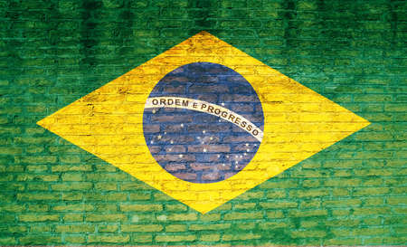 Brazil national flag painted on a brick wall. 3d illustrationの写真素材