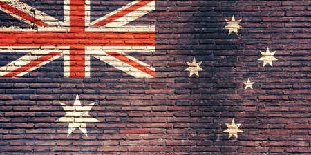 Australia national flag painted on a brick wall. 3d illustrationの写真素材