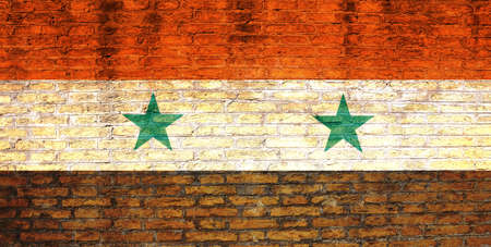 Syria national flag painted on a brick wall. 3d illustrationの写真素材