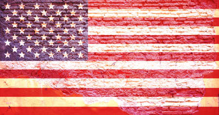 USA national flag painted on a brick wall. 3d illustrationの写真素材