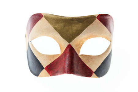 Harlequin handmade Venetian mask isolated on white background, front viewの写真素材