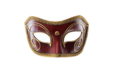 Red handmade Venetian mask isolated on white background, front viewの写真素材