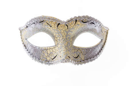 Silver Venetian carnival mask isolated on white background, front viewの写真素材