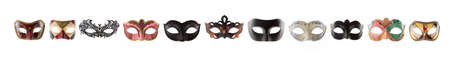 Carnival masks collage isolated on white background, front viewの写真素材