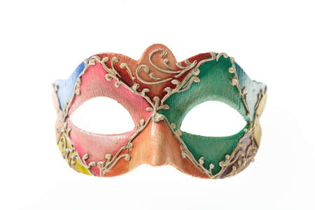 Colorful Venetian carnival mask isolated on white background, front viewの写真素材