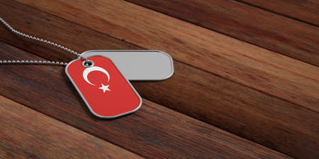 Turkey army concept, Turkey flag identification dog tags on wooden background. 3d illustrationの写真素材
