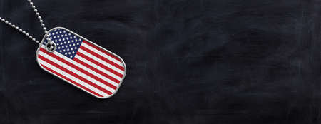 USA army concept, American flag identification dog tag on black background. 3d illustrationの写真素材