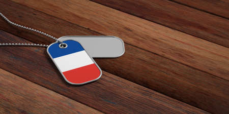France army concept, France flag identification dog tags on wooden background. 3d illustrationの写真素材