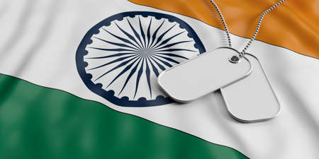 India army concept, Blank identification tags on waiving India flag background. 3d illustrationの写真素材