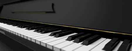 Piano keys close up on a black piano. 3d illustrationの写真素材