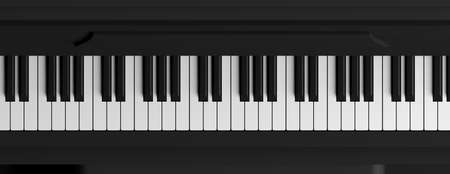 Black piano top view. Piano keys banner. 3d illustrationの写真素材
