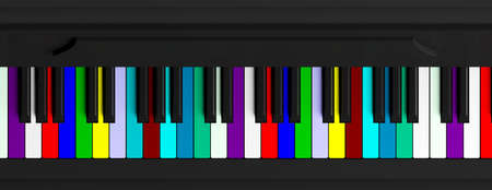 Diversity concept. Rainbow piano keyboard, top view, banner. 3d illustrationの写真素材