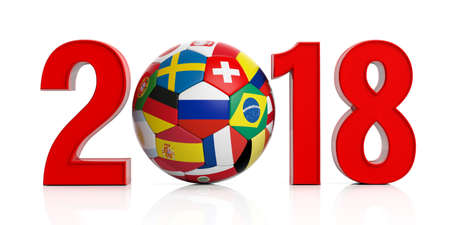 New year 2018 with Russia flag soccer football ball isolated on white background. 3d illustrationの写真素材