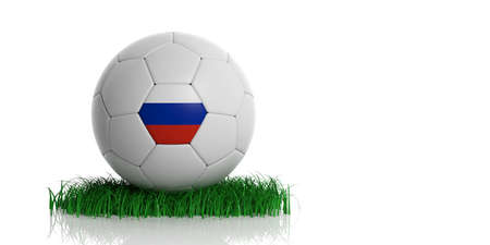 Soccer football ball with Russia flag on grass isolated on white background. 3d illustrationの写真素材
