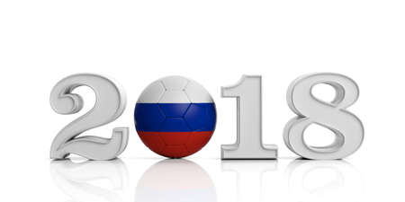 New year 2018 with Russia flag soccer football ball isolated on white background. 3d illustrationの写真素材