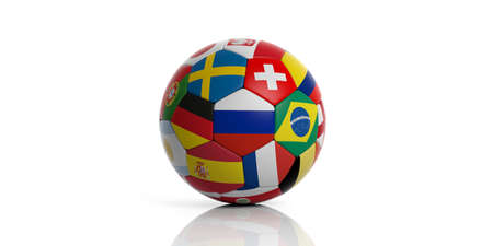 Soccer football ball with world teams flags isolated on white background. 3d illustrationの写真素材