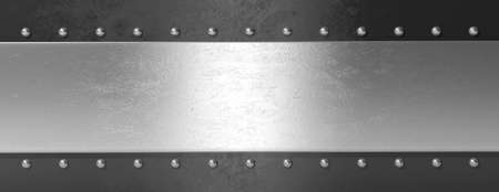 Silver black metal plate with bolts background, banner. 3d illustrationの写真素材