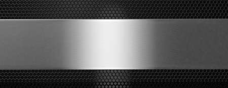 Silver and black metal plate and grate background, banner. 3d illustrationの写真素材