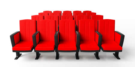 Red theater chairs isolated on white background, view from above. 3d illustrationの写真素材