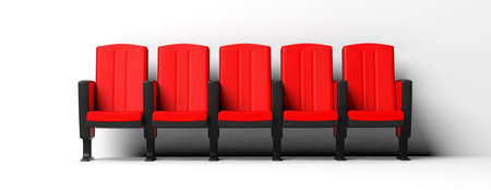 Red theater chairs isolated on white background, front view. 3d illustrationの写真素材