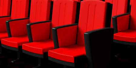 Red theater chairs background, perspective view. 3d illustrationの写真素材