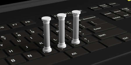 Sustainability concept.Three classical pillars on a black computer keyboard. 3d illustration