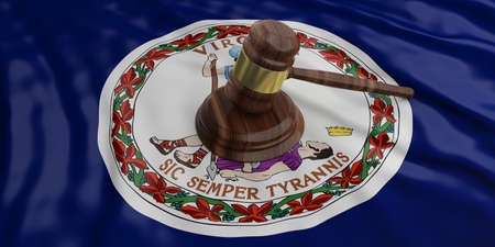 Judge or auction gavel on Virginia US of America waving flag background. 3d illustrationの写真素材