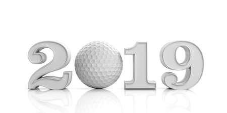 Golf 2019. New year 2019 with golf ball isolated on white background. 3d illustrationの写真素材