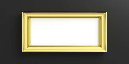 Frame golden isolated on black background with white copy space for text, 3d illustration